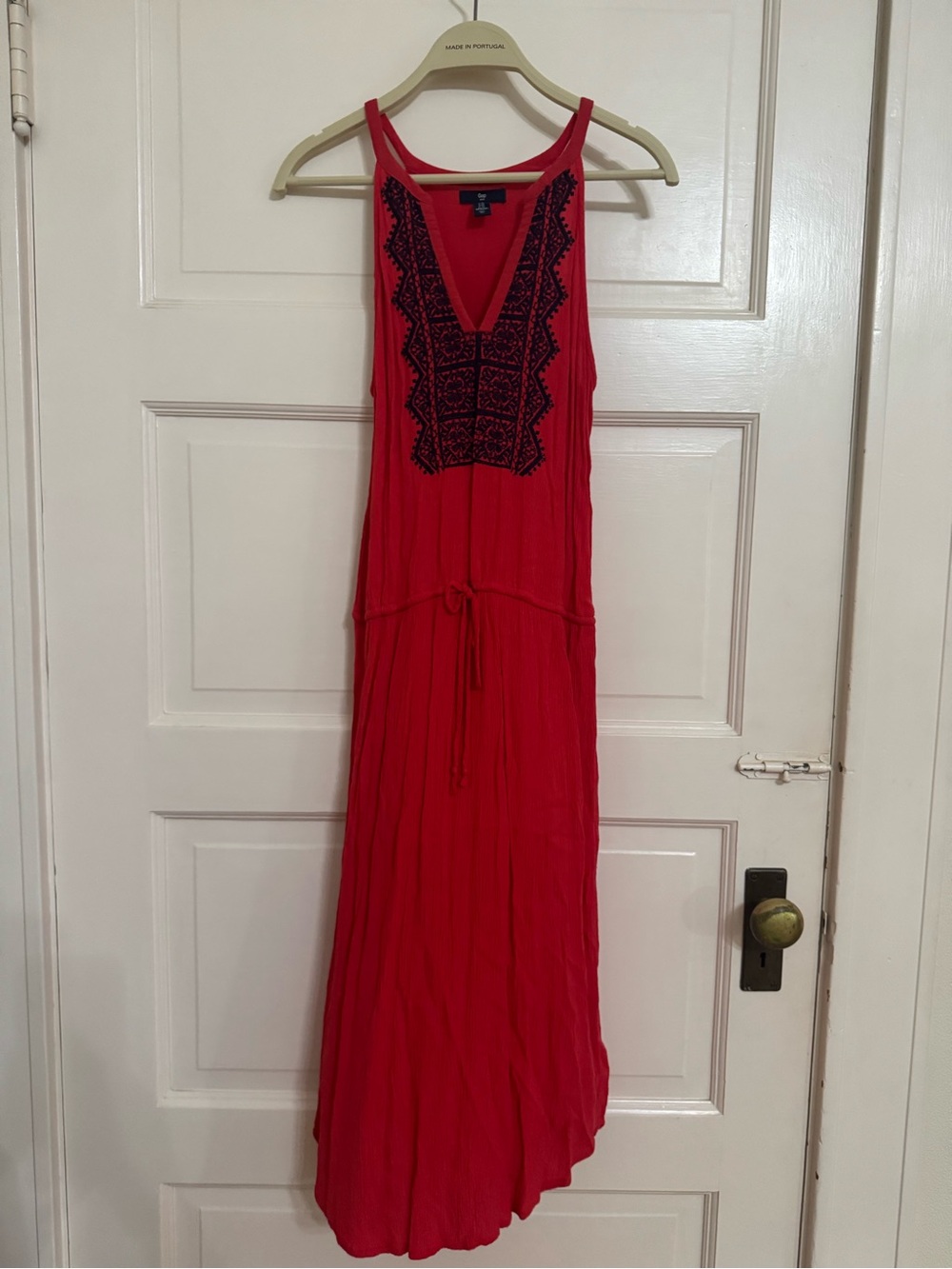 GAP Red Maxi Dress with Black Embroidered V-Neck